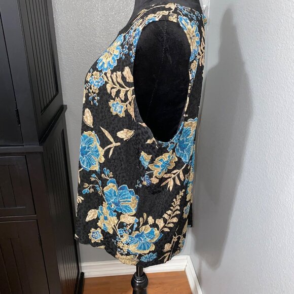 White Stag Stretch Blouse XL Black Floral Print Sleeveless Y2K Office chic - Picture 6 of 8